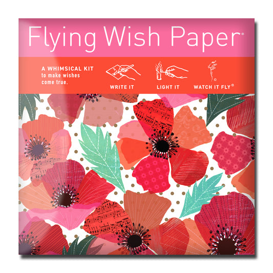 FLYING WISH PAPER® "POPPIES" - Write it, Light it, Watch it Fly - Perfect Little Gift Wish Paper - 5" x 5" - Whimsical Mini Kit