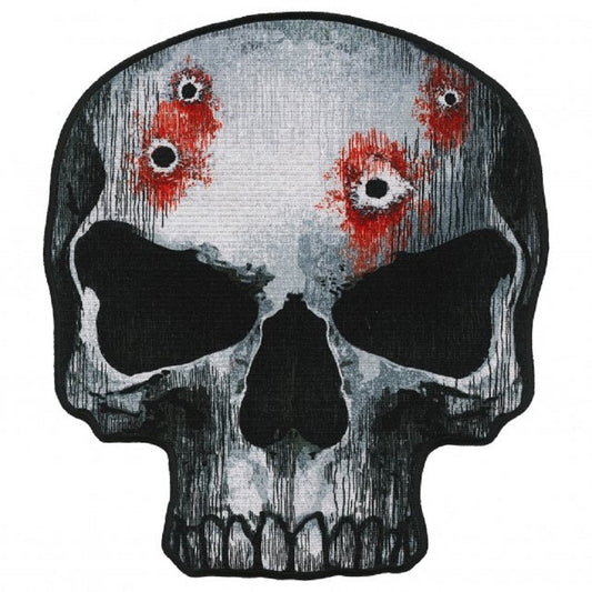 JUMBO SKULL with BULLET HOLES PATCH - The Embroidered Artwork Heat Sealed Backing Iron Sew-On Large Patch - 9" x 10"