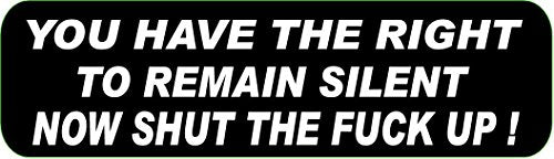 You Have The Right To Remain Silent Helmet Stickers - Novelty Decals, 4" x 1"
