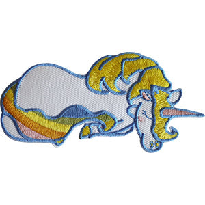 SLEEPING WHITE UNICORN - Original Artwork, Embroidered Iron On PATCH, 1.8" x 3.6"