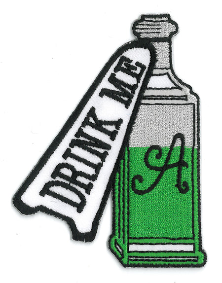 DRINK ME - Orginal Artwork Embroidered Iron On Patch - 3.25" x 2.75"