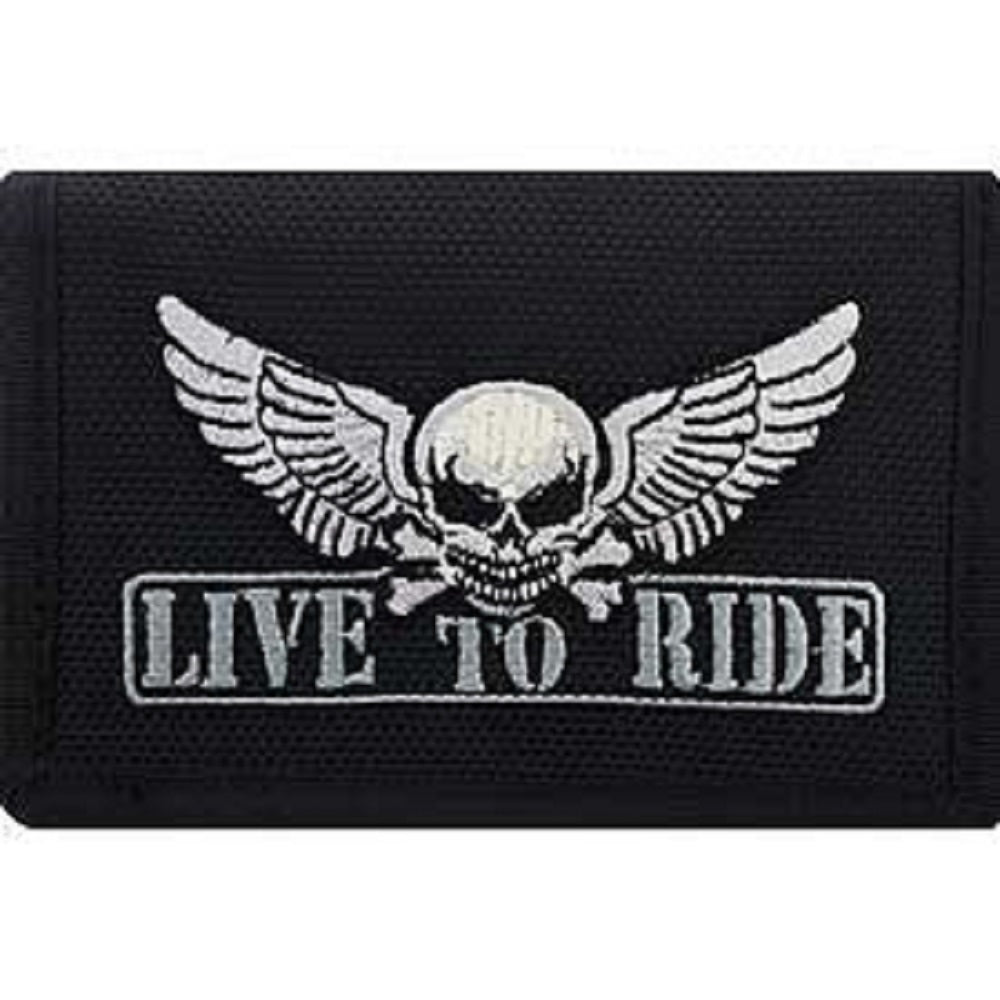 SKULL WALLET - LIVE TO RIDE - Patriotic Embroidered Logo Heavy Duty Trifold Nylon Wallet - 3.5" x 5"