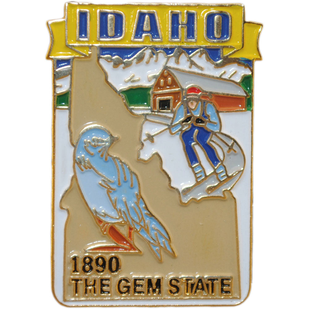 USA STATES, IDAHO Map - Original Artwork, Expertly Designed PIN - 1"