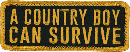 A COUNTRY BOY CAN SURVIVE, PATCH - High Thread Iron-On Heat Sealed Backing Sew-On Patch - 4" x 2"