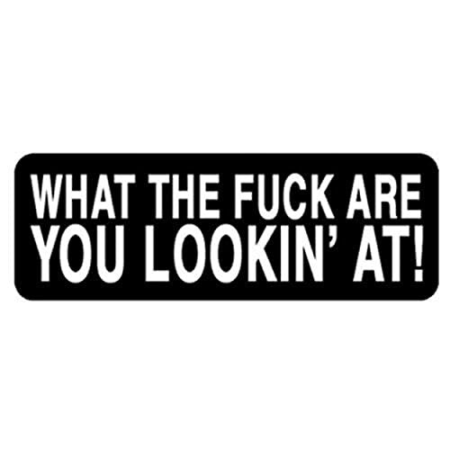 What The F@ck Are You Lookin' At Helmet Sticker - Novelty Biker Decal, 4" x 1"