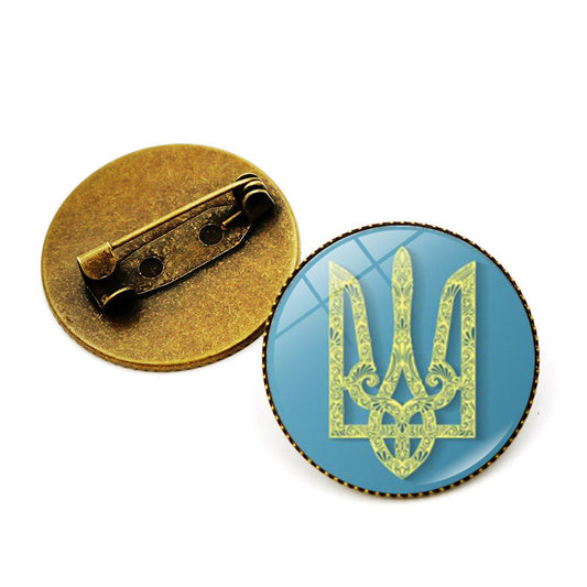 "UKRAINE COAT OF ARMS PIN w/ The Classic Raised Bright Epoxy Oval Dome Brooch Badge Lapel Pin, 2.5cm"