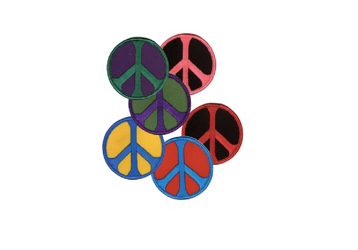 MINI RAINBOW PEACE SIGN COMBO PATCH - Matt Stewart Art's Peace Sign Embroidered Iron Sew-On 1.5" Round, 6 x PATCHES
