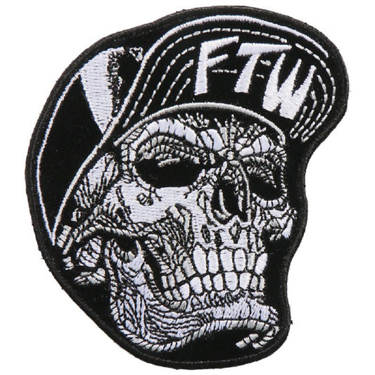 SNAPBACK SKULL PATCH - Skull with FTW Hat, Thread Rayon Iron-On Heat Sealed Backing Sew-On PATCH - 3.5" x 3"