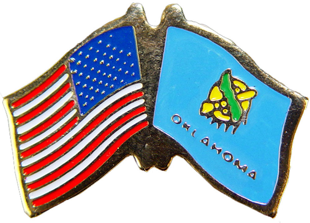 USA STATES, USA & OKLAHOMA Cross Flags - Original Artwork, Expertly Designed PIN - 1.125"