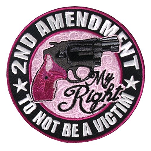 My Right, The 2nd Amendment, TO NOT BE A VICTIM - Saw/Iron-On Ladies Pink Gun PATCH 3.5"