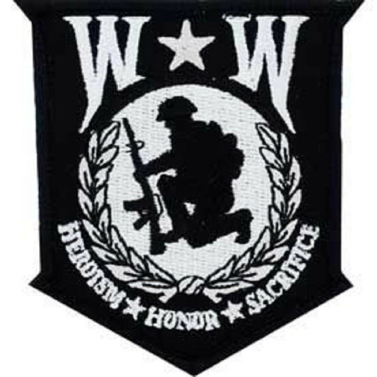 WOUNDED WARRIOR Logo PATCH - HEROISM HONOR SACRIFIES, Embroidered Artwork Novelty Sew-On Patriotic Patch - 3"