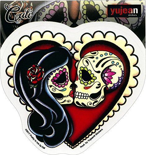 Cali Ashes Red Heart - An Embracing Couple - 4.75" x 4.25" - Sticker DECAL