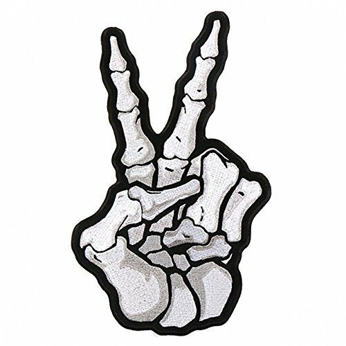 Embroidered SKELETON PEACE SIGN PATCH, Iron-On / Sew-On - 3" x 5"