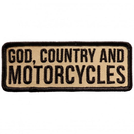 God Country and Motorcycle Iron On Patches - Sew On Artwork Patch, 4" x 2"