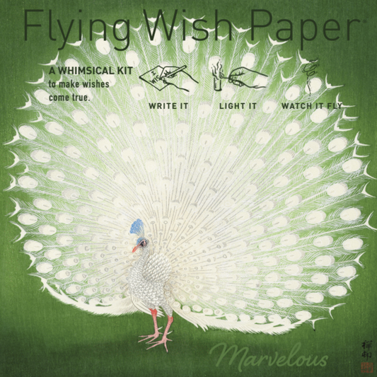 FLYING WISH PAPER® - Write it, Light it, & Watch it Fly - PEACOCK - 5" x 5" - Whimsical Mini Kits