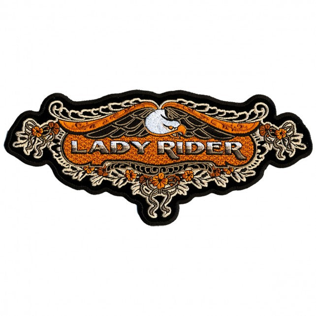 LACE EAGLE LADY RIDER, Iron-On / Saw-On Rayon PATCH - 10" x 4", Exceptional Quality