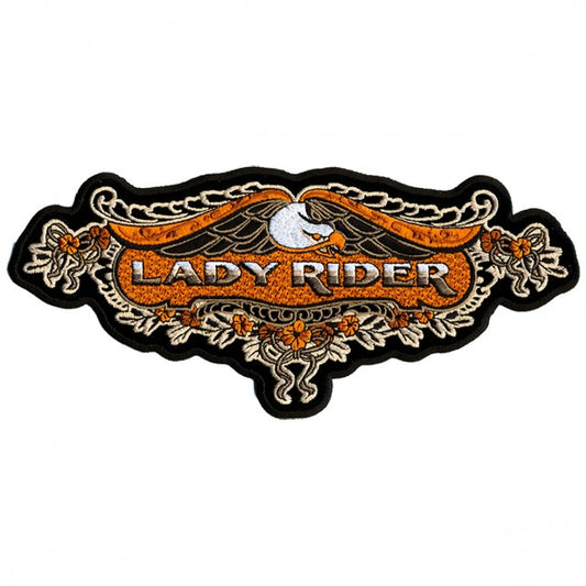 LACE EAGLE LADY RIDER, Iron-On / Saw-On Rayon PATCH - 10" x 4", Exceptional Quality