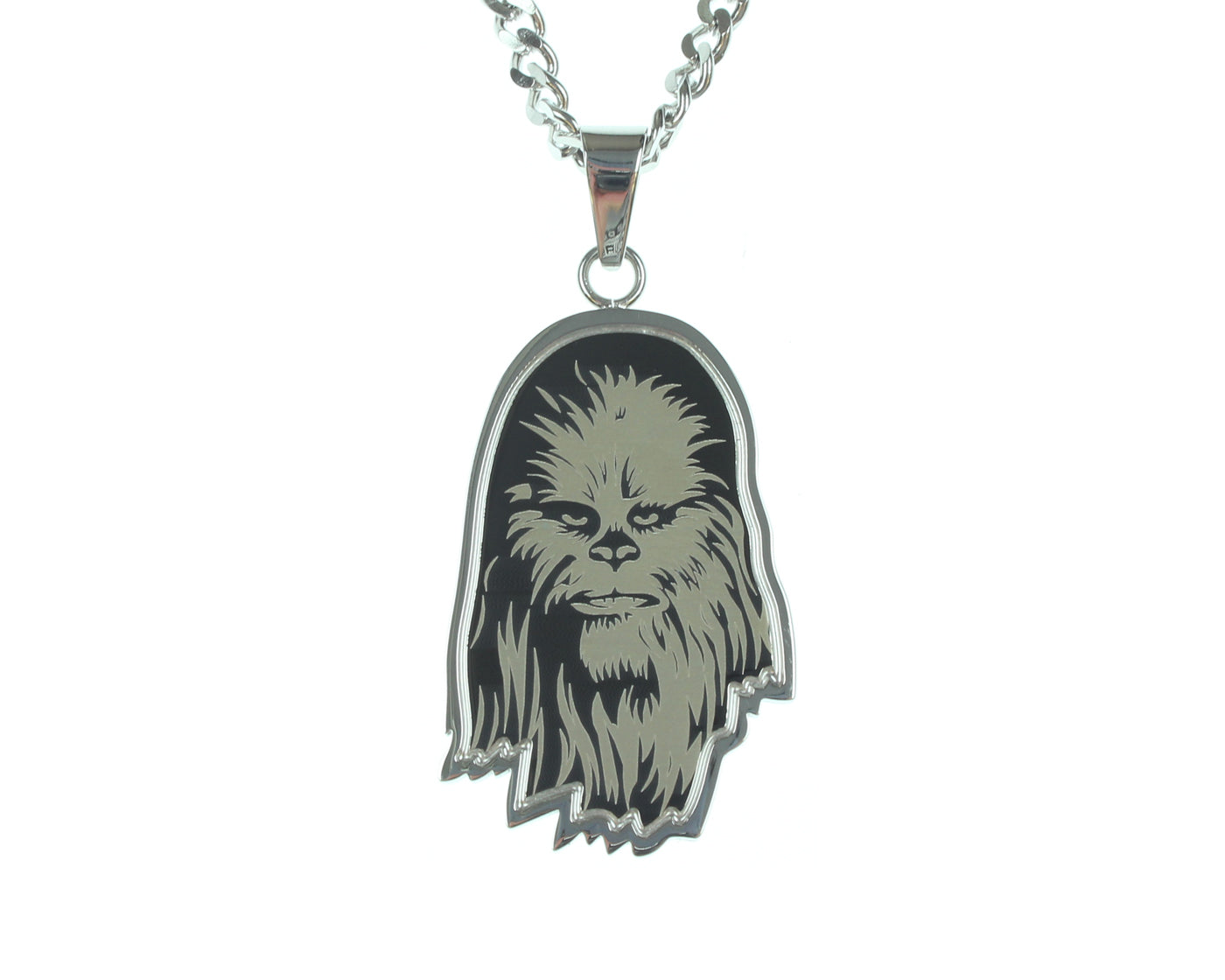 STAR WARS ETCHED CHEWBACCA NECKLACE - Officially Licensed Stainless Steel Etched Chewbacca Pendant Necklace w/ 22" Chain