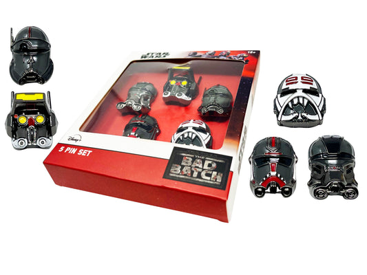 Disney's Star Wars BAD BATCH 3-Dimensional HELMET PIN, Collectors 5 PIN SET, Official Lucasfilm Star Wars Bad Batch 3D METAL HELMETS, 5 x Pins