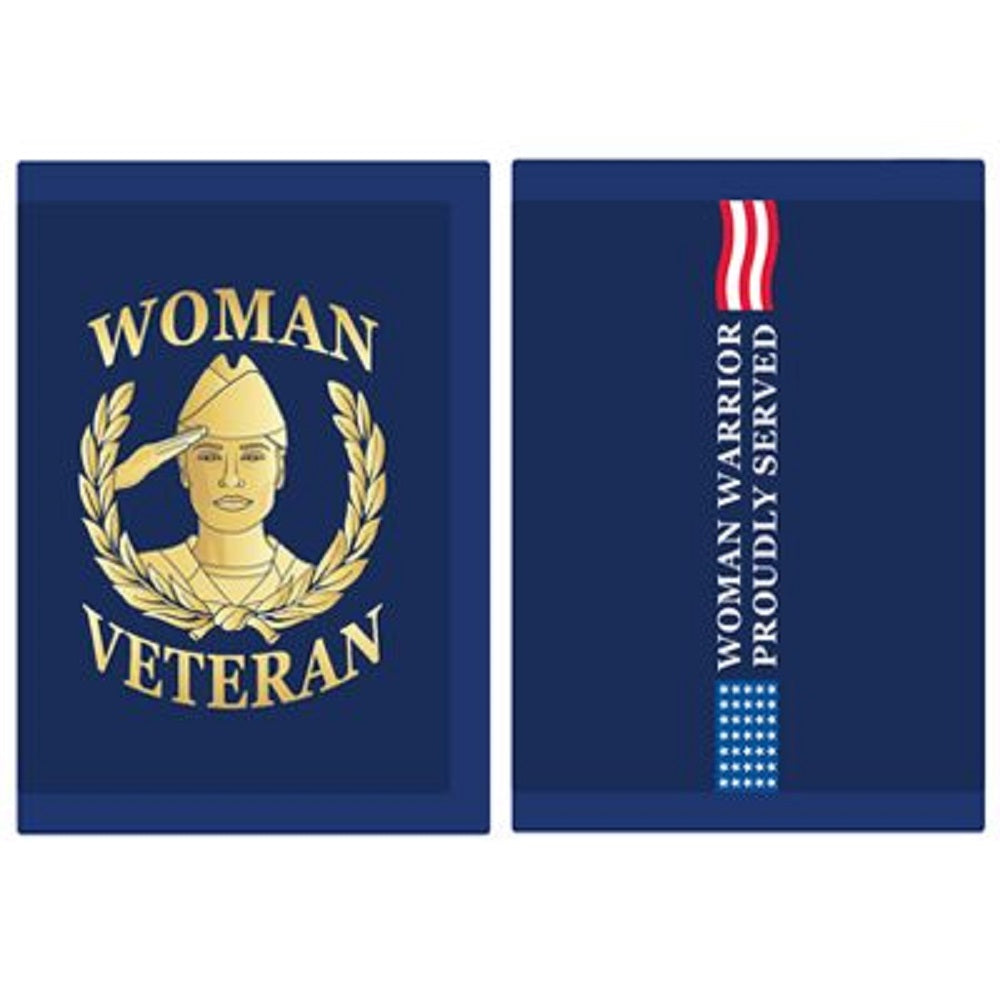 WOMAN VETERAN WALLET - WOMAN VETERAN, Woman Warrior Proudly Served - Heavy Duty Trifold Nylon Wallet, 3.5" x 5"
