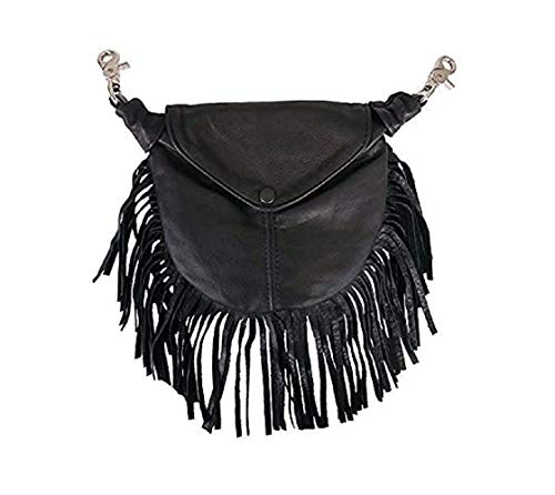 Genuine US Made Premium 100% COWHIDE LEATHER Biker CLIP POUCH - Fringe Design, 9" X 7"