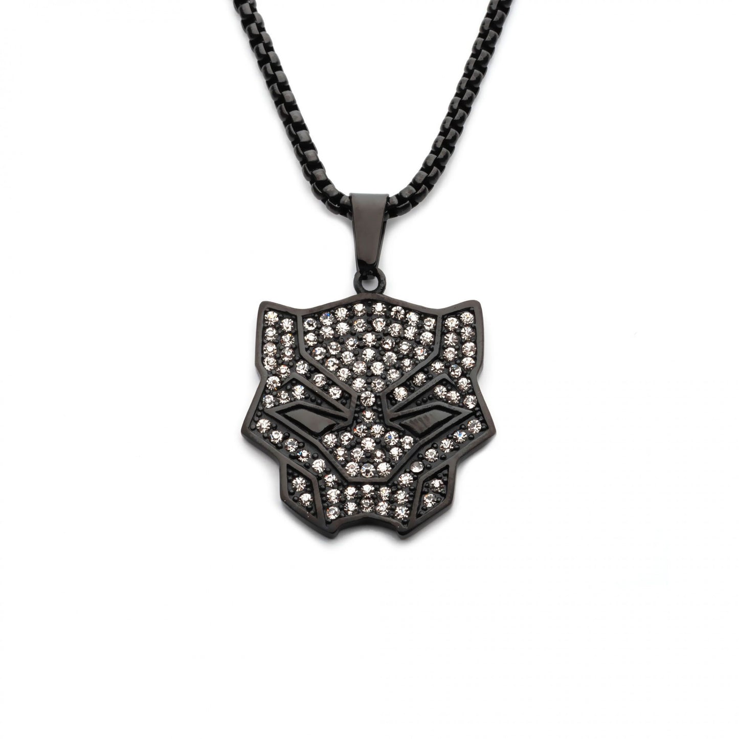Official Marvel WAKANDA FOREVER WHITE GEM NECKLACE - Black Panther Logo Pendant Necklace - Chain 22"
