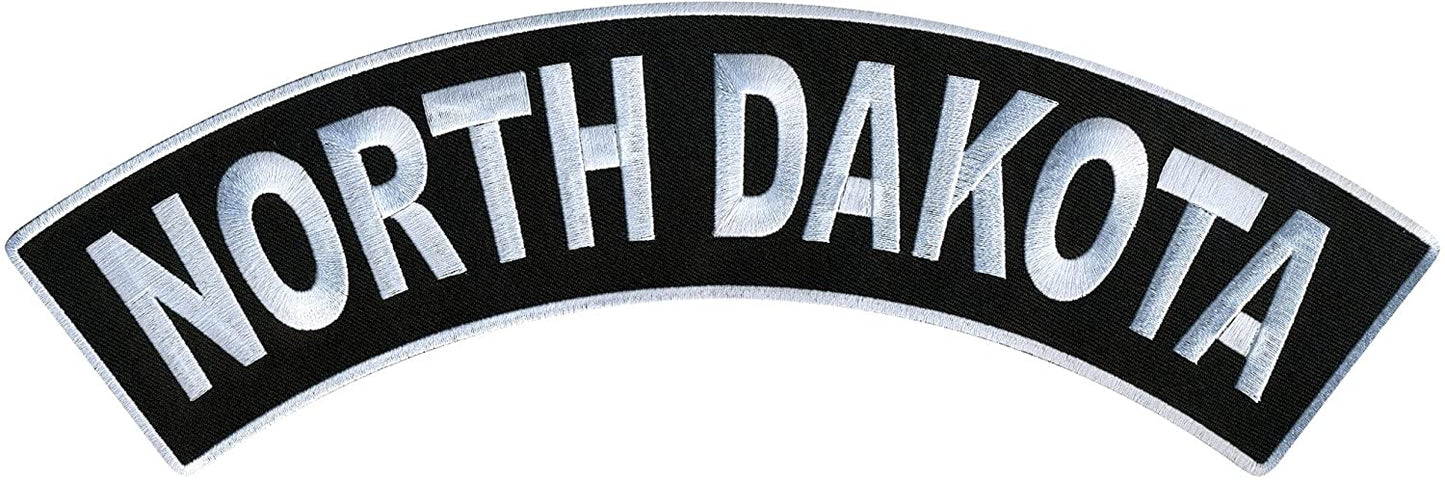 NORTH DAKOTA TOP ROCKER, PATCH - US States North DAKOTA High Thread Iron-On Heat Sealed Backing Sew-On Large Patch - 12” x 3”
