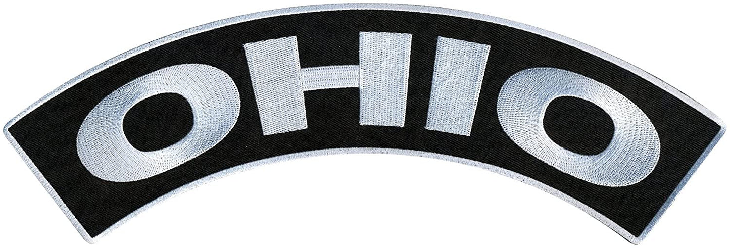 OHIO TOP ROCKER, PATCH - US States OHIO High Thread Iron-On Heat Sealed Backing Sew-On Biker's Large Patch - 12” x 3”