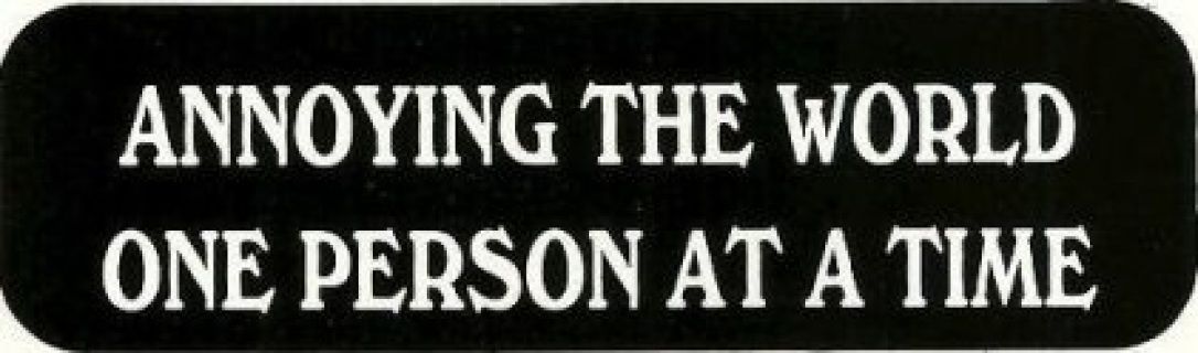 Annoying The World One Person At A Time Helmet Sticker - Novelty Decal, 4 x 1"