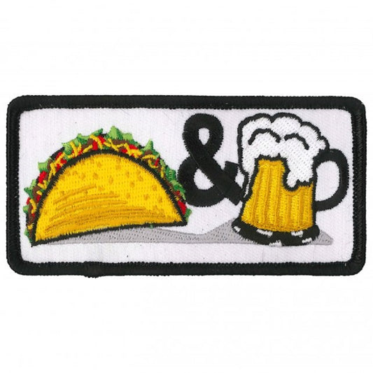 TACOS & BEER, Bikers PATCH, Thread Rayon Iron-On Heat Sealed Backing / Sew-On Embroidered PATCH - 4" x 2"
