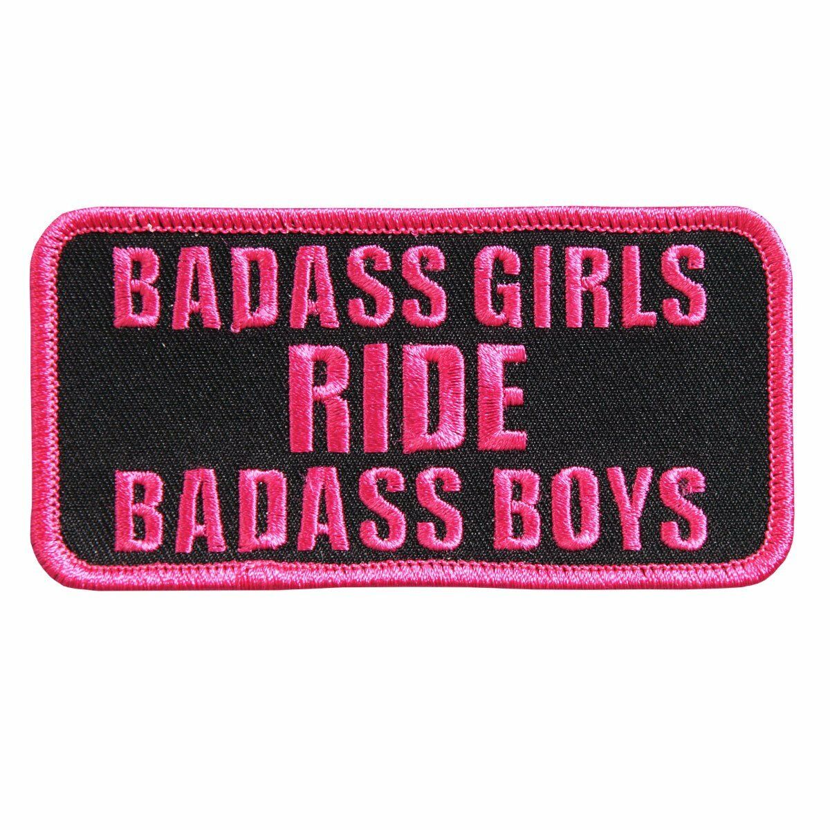 BADASS GIRLS RIDE BADASS BOYS, Iron-On / Saw-On Rayon PATCH - 4" x 2"