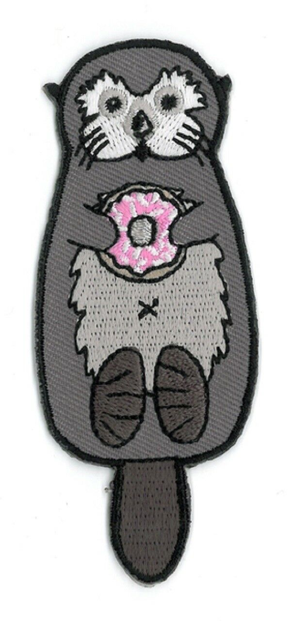 CALI, OTTER WITH DONUT - Embroidered Iron On PATCH, Exclusive Original Artwork, 3.5"