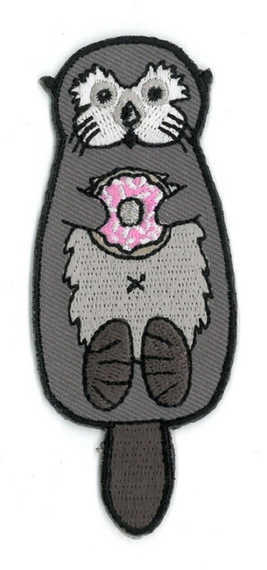 CALI, OTTER WITH DONUT - Embroidered Iron On PATCH, Exclusive Original Artwork, 3.5"