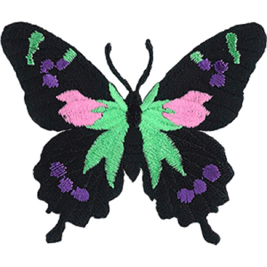 Butterflies Black & Neon Patch - Sew Iron on, Original Embroidered Artwork - Patch - 2.6" x 3"