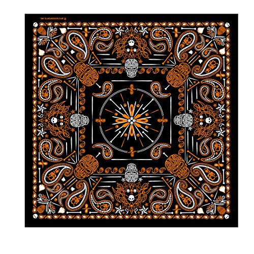 Paisley Skulls Bandana (Black/Orange, 21" x 21")