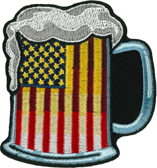 BEER USA FLAG, PATCH - US American Flag High Thread Iron-On Heat Sealed Backing Patriotic Sew-On Biker's Patch - 3" x 3.5"