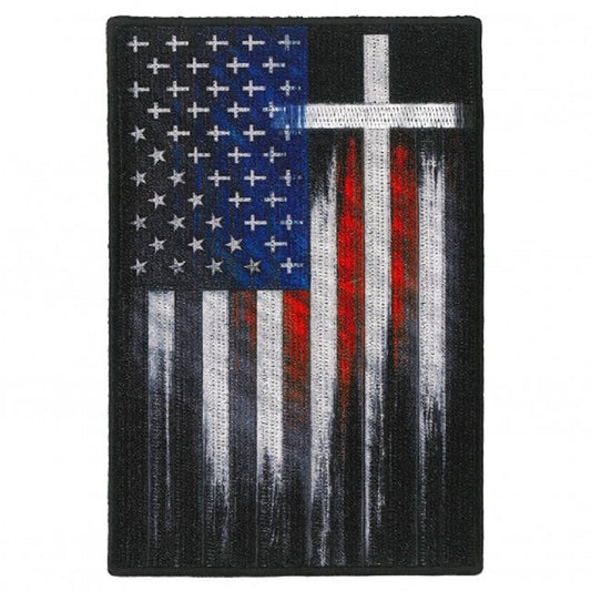 CROSS USA FLAG PATCH - Cross Designed inside US Flag, High Thread Iron-On Heat Sealed Backing / Sew-On PATCH - 3" x 4.5"