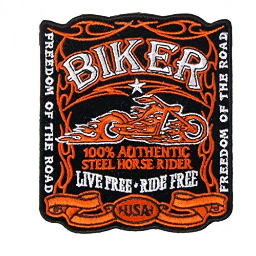 FIRE BIKE LOGO LIVE FREE; RIDE FREE, Iron-On / Saw-On Rayon PATCH - 4" x 4"