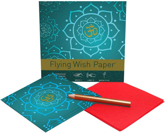 Flying Wish Paper®- Write it., Light it, & Watch it Fly - GOLDEN OM, Spiritual Tool for Mediation & Affirmation - 5" x 5" - Mini Kits