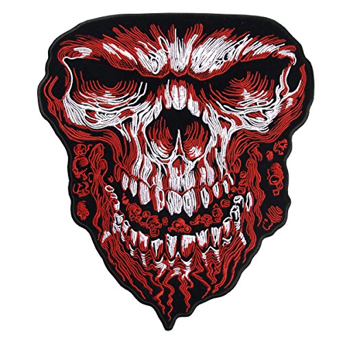 GIANT SKULL RED, Iron-On / Saw-On Rayon PATCH - 10" x11", Heat Sealed Backing