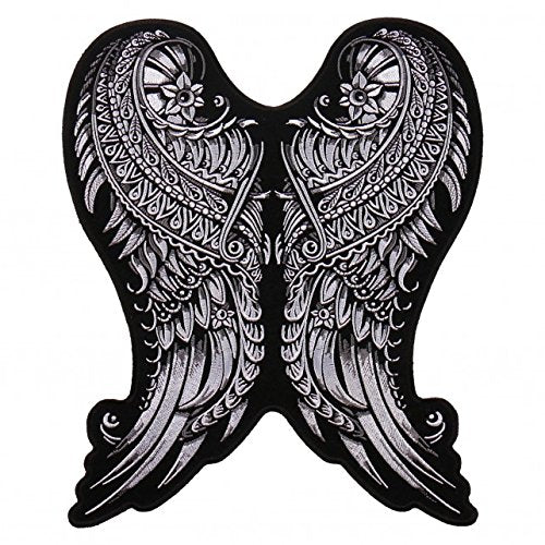 ORNATE ANGEL WINGS, High Thread Embroidered Iron-On / Saw-On, Heat Sealed Backing Rayon PATCH - 4" x 5"