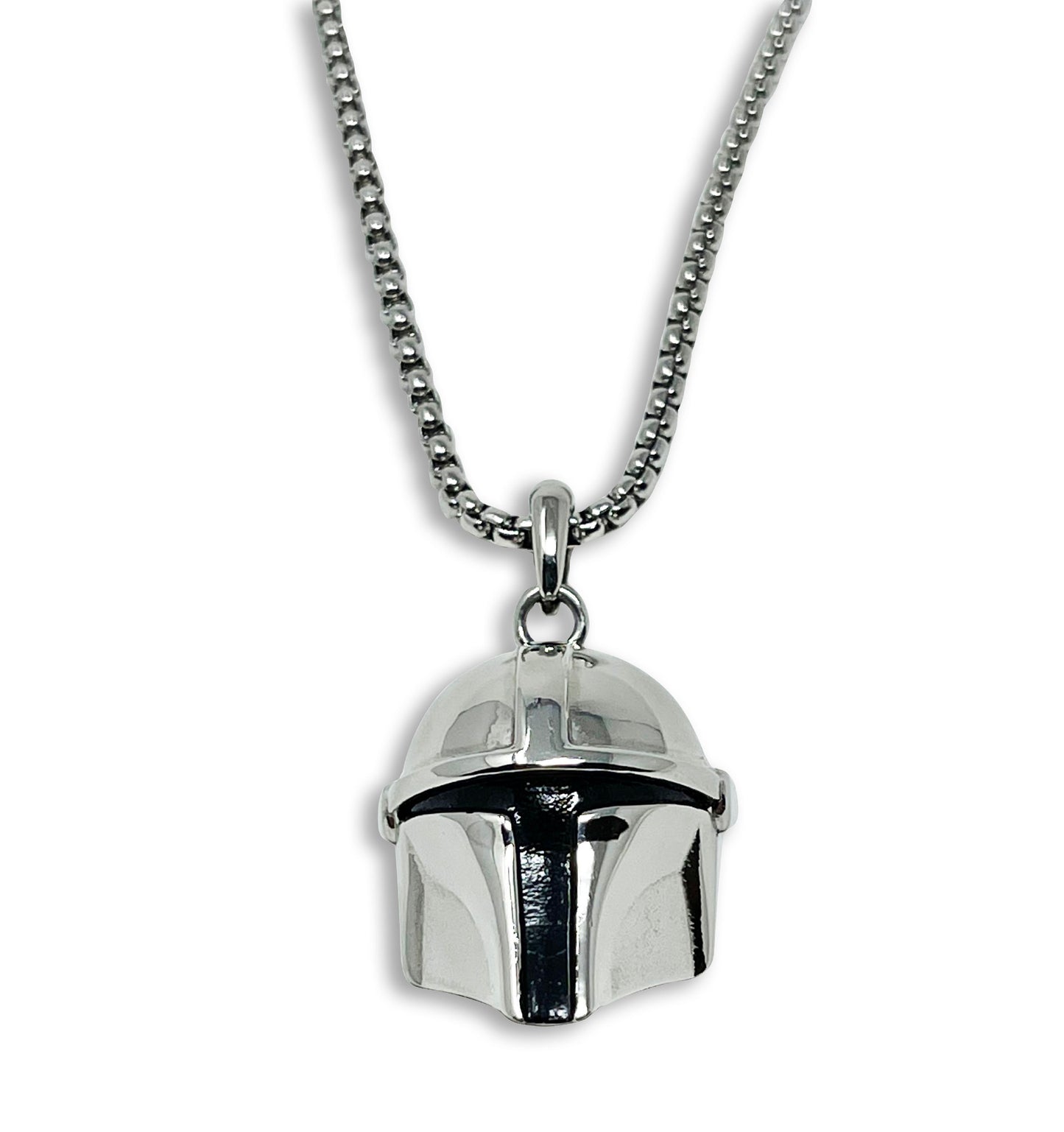 Official STAR WARS 3D MANDALORIAN Helmet STAINLESS STEEL NECKLACE, Disney+ Mandalorian 3D Pendant Necklace, Chain 22cm