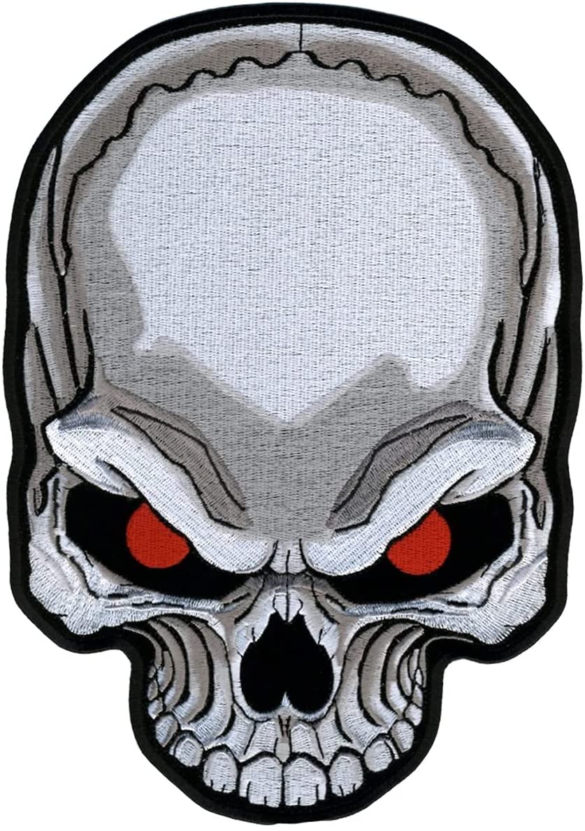 SKULL RED EYES, PATCH - High Thread Iron-On Heat Sealed Backing Sew-On Large Patch - 7" x 10"