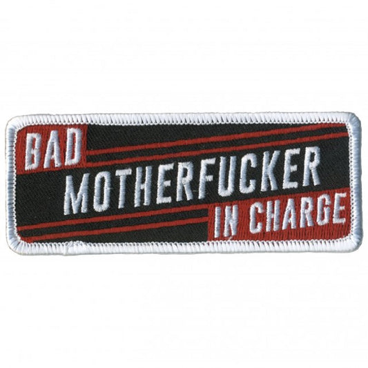 BAD MOTHERF@#ER IN CHARGE, Bikers PATCH, Thread Rayon Iron-On Heat Sealed Backing / Sew-On PATCH - 4" x 2"