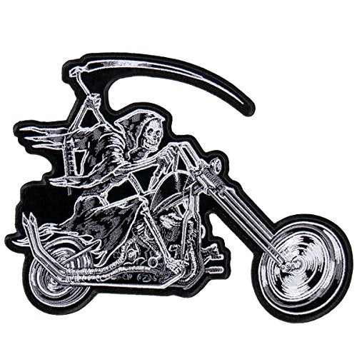 REAPER RIDER, High Quality Iron-On / Saw-On, Heat Sealed Backing Rayon PATCH - 9" x 7"