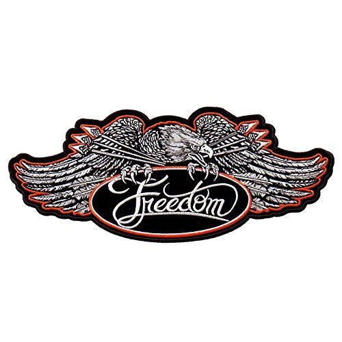FREEDOM EAGLE, Exceptional Quality Iron-On / Saw-On, Heat Sealed Backing Rayon PATCH - 10" x 4"
