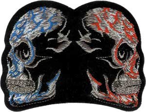 Red & Blue Skulls - Skulls - Iron on or Sew on Embroidered Patch