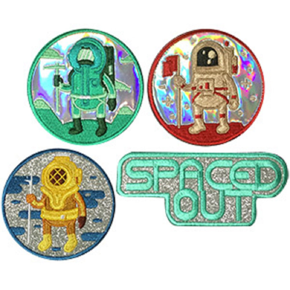 Spaced Out Patches - Sew Iron on, Original Embroidered Artwork - 4 Peice Patch Set - 2.8"