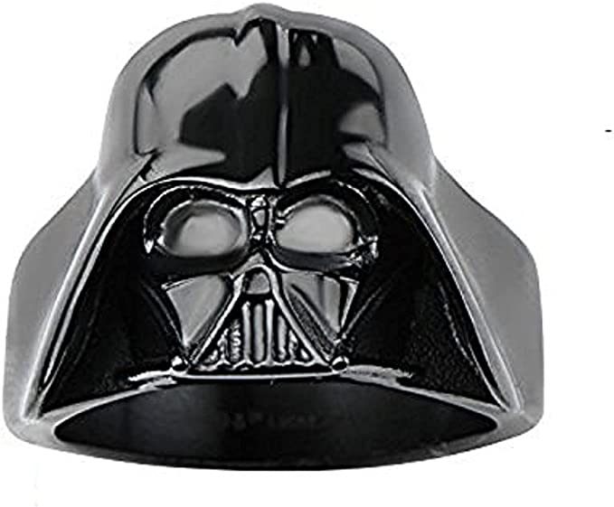 Star Wars Darth Vader Ring - 3D Black Helmat Stud Stainless Steel Ring - Size 6