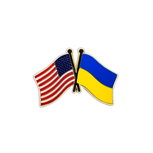 "UKRAINE / USA Friendship Flag PIN, Original Artwork Ukrainian Flag Lapel Pin - 1.125"""